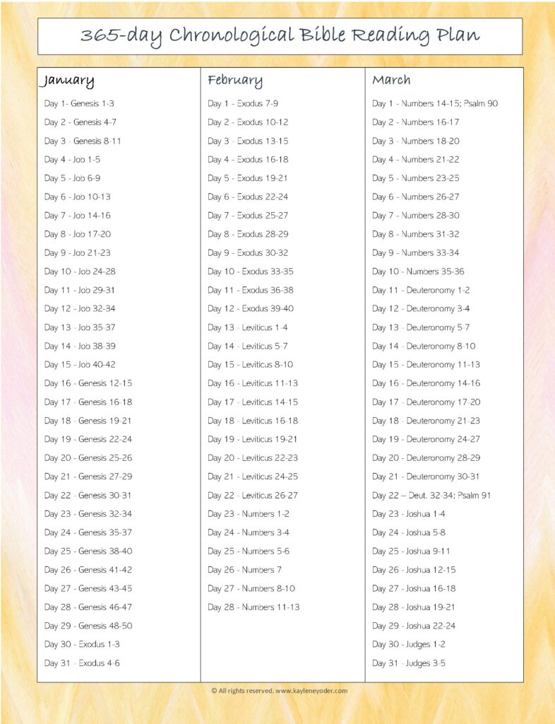 365 day Chronological Bible Reading Plan Kaylene Yoder