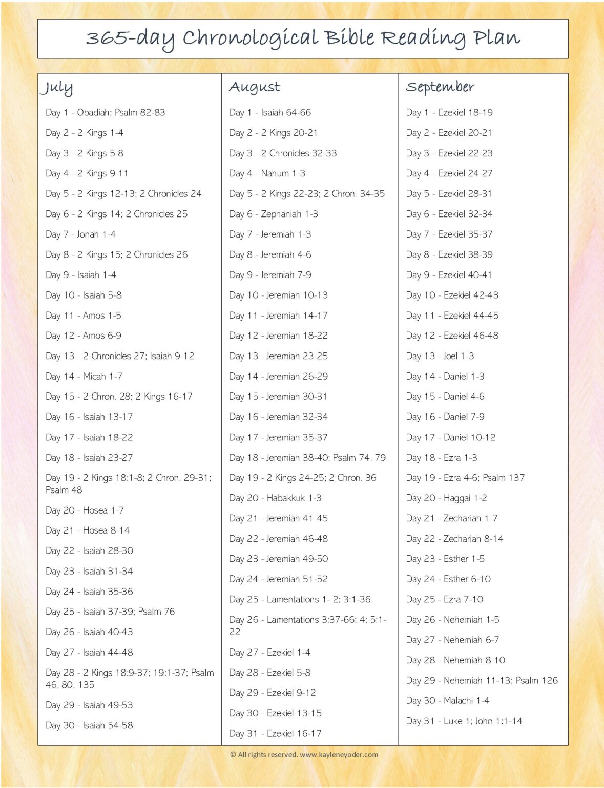 Printable Chronological Bible Reading Plan