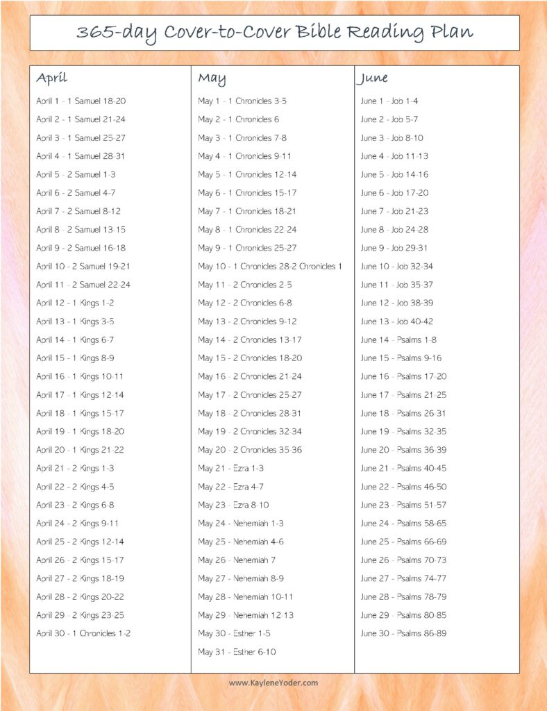 365 day Cover to Cover Bible Reading Plan Kaylene Yoder