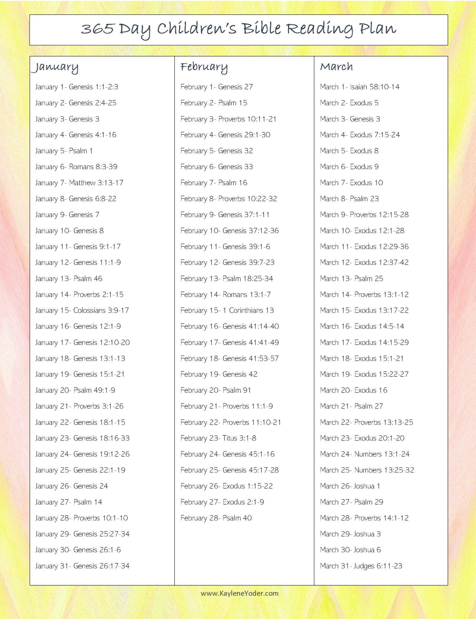 Printable Bible Reading Plan