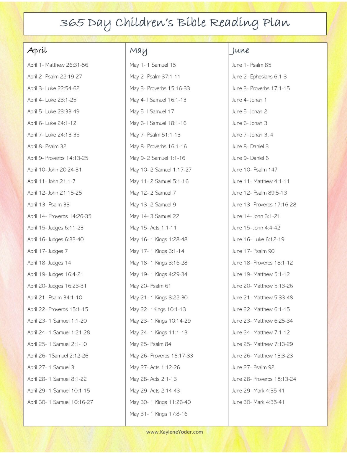 365-day Bible Reading Plan for Kids! - Kaylene Yoder